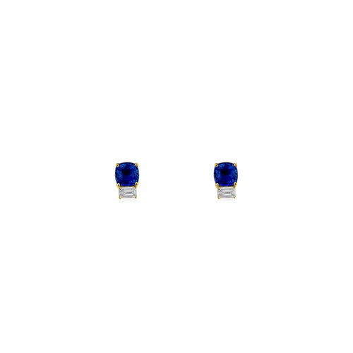 Blue Sapphire & Diamond Stud Earrings