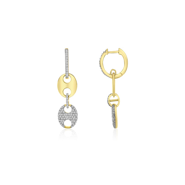 Diamond & Gold Mariner Duo Drop Huggie Hoop Earrings