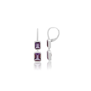 Bezel Set Amethyst Double Drop Earrings