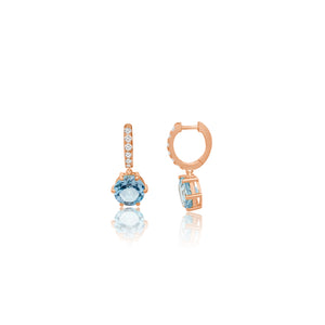 Blue Topaz & Diamond Drop Huggie Hoop Earrings