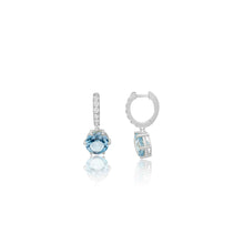 Blue Topaz & Diamond Drop Huggie Hoop Earrings