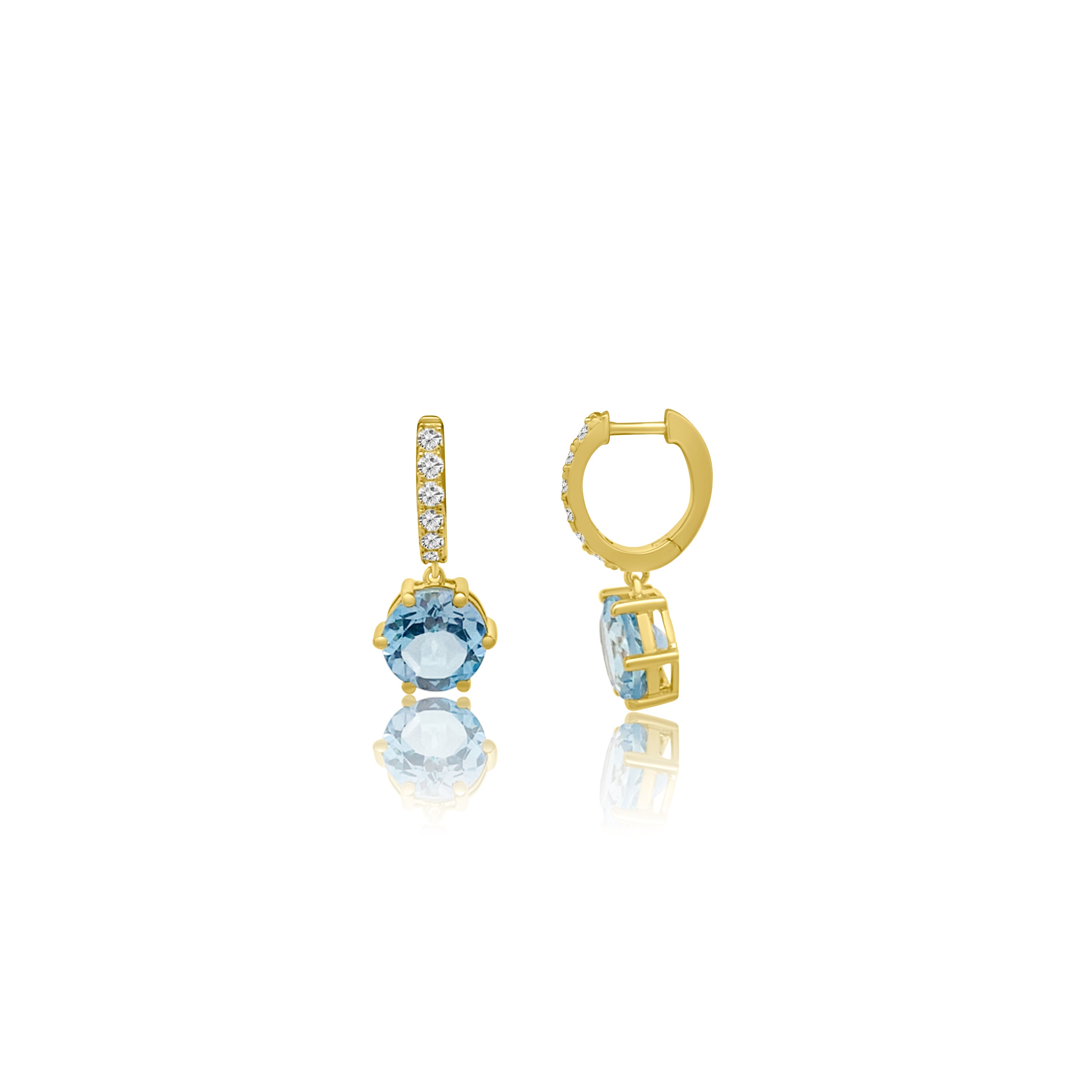 Blue Topaz & Diamond Drop Huggie Hoop Earrings