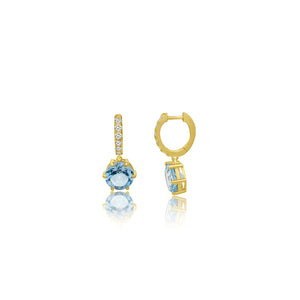 Blue Topaz & Diamond Drop Huggie Hoop Earrings