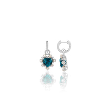 Pearl & London Blue Topaz Heart Drop Huggie Hoop Earrings