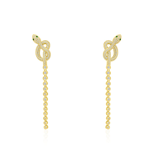 Tied Up Bezel Set Diamond Snake Drop Earrings