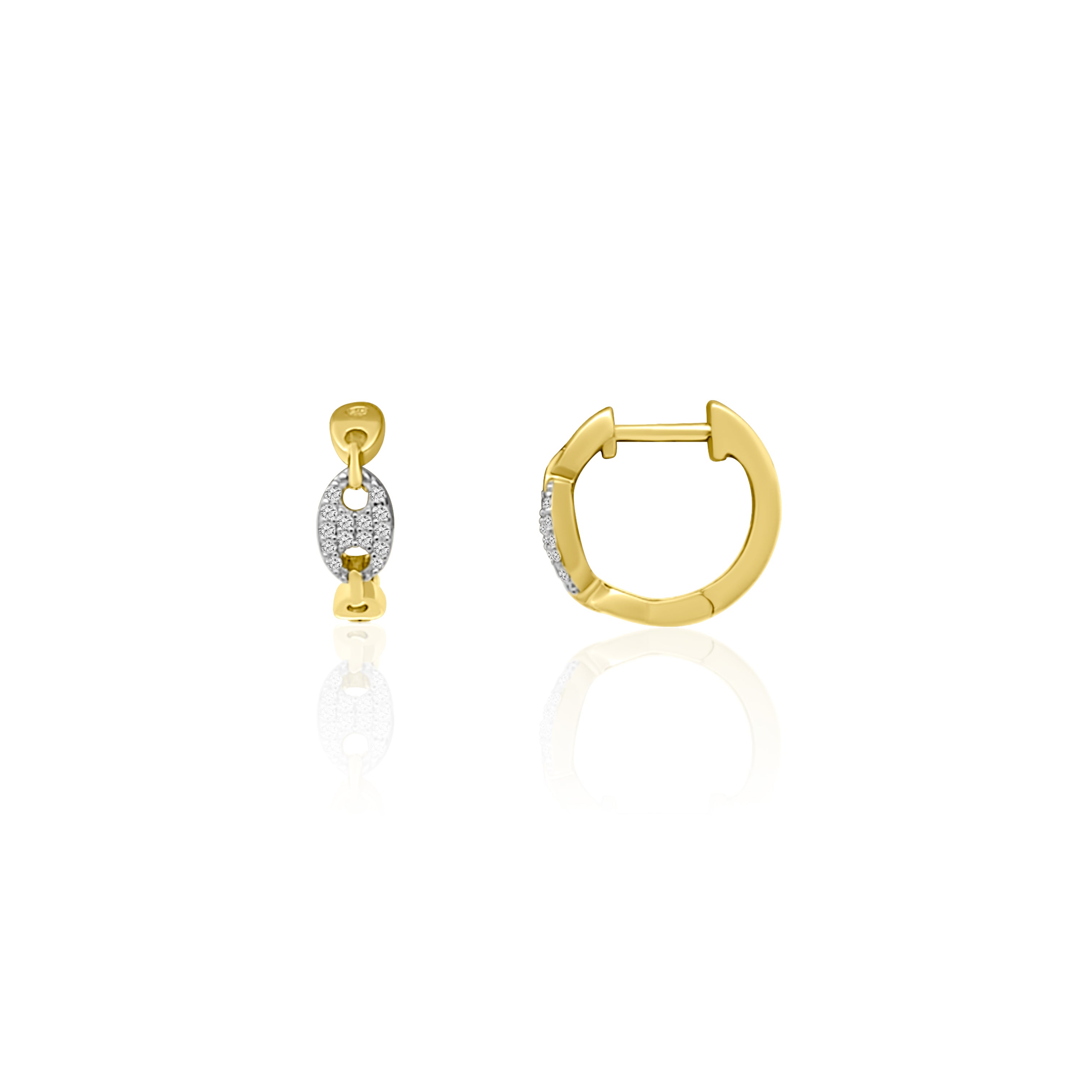 Gold Mariner Huggie Hoop Earrings with Diamond Link