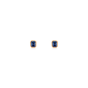 Emerald Cut Blue Sapphire Bezel Stud Earrings