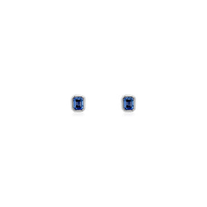 Emerald Cut Blue Sapphire Bezel Stud Earrings