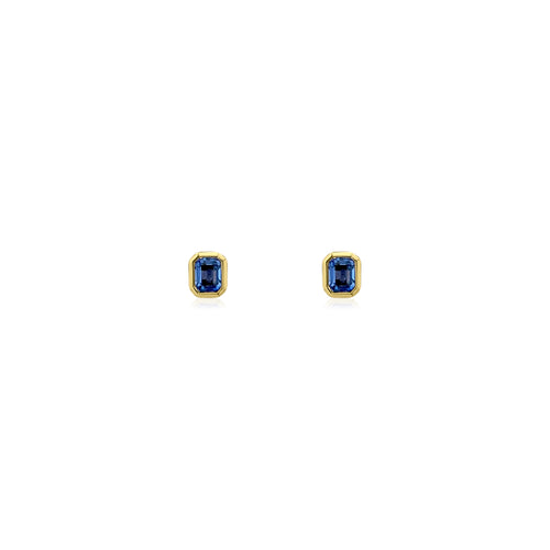 Emerald Cut Blue Sapphire Bezel Stud Earrings