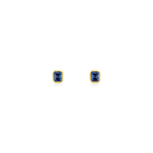 Emerald Cut Blue Sapphire Bezel Stud Earrings