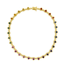 Mixed Sapphire & Diamond Bezel Set Heart Tennis Necklace