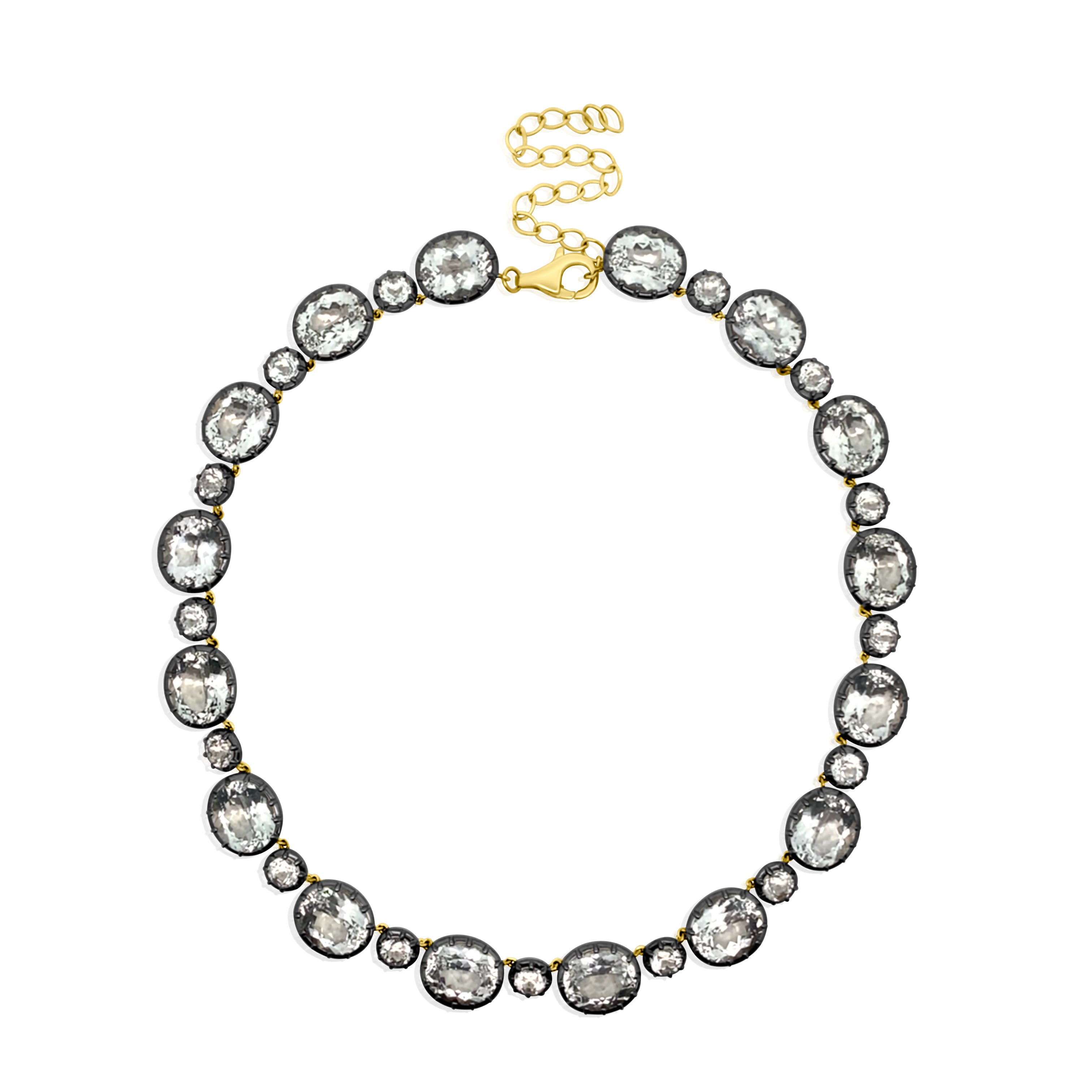 Round Georgian Set White Topaz Tennis Necklace with Black Rhodium