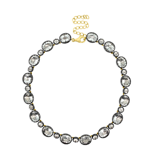 Round Georgian Set White Topaz Tennis Necklace with Black Rhodium