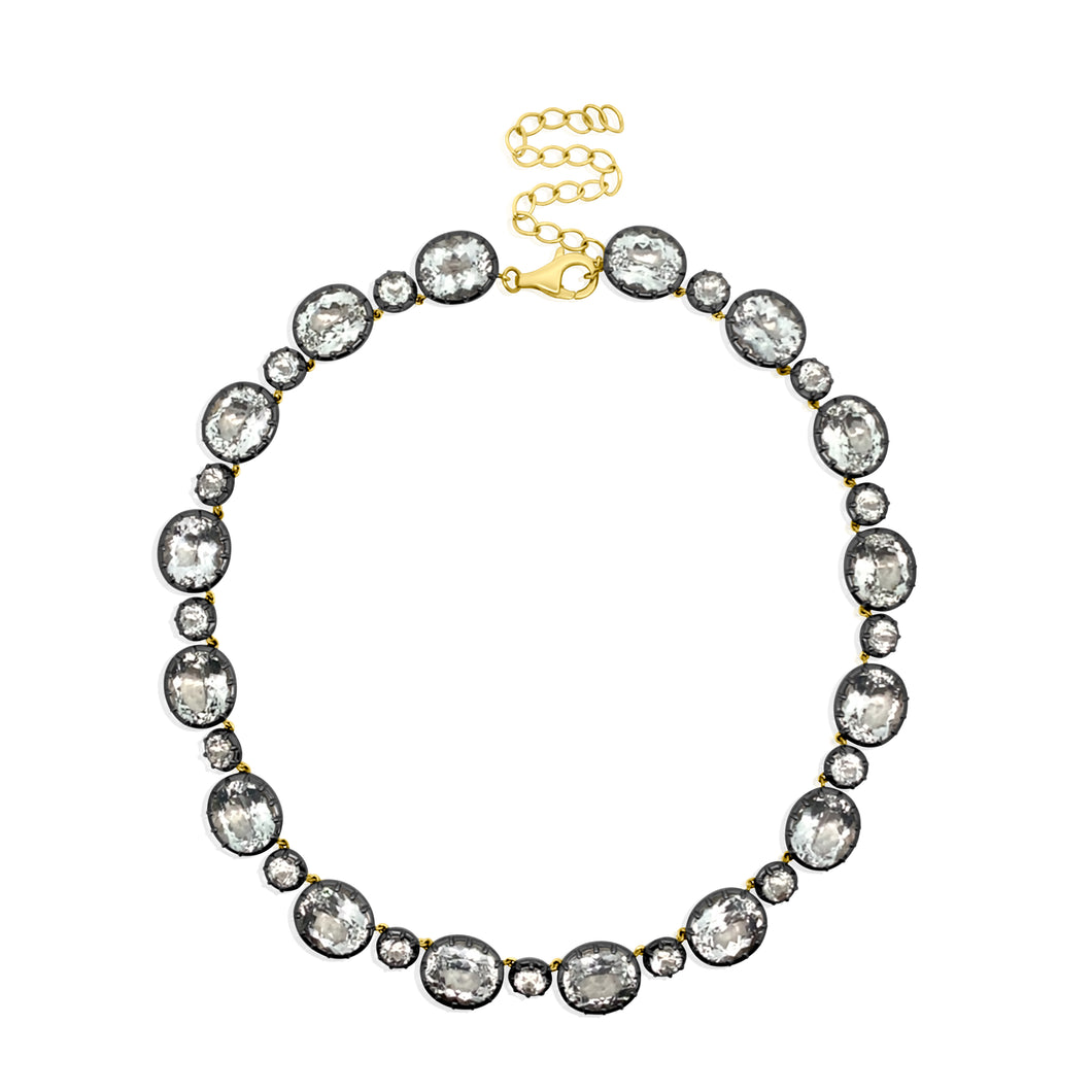 Round Georgian Set White Topaz Tennis Necklace with Black Rhodium