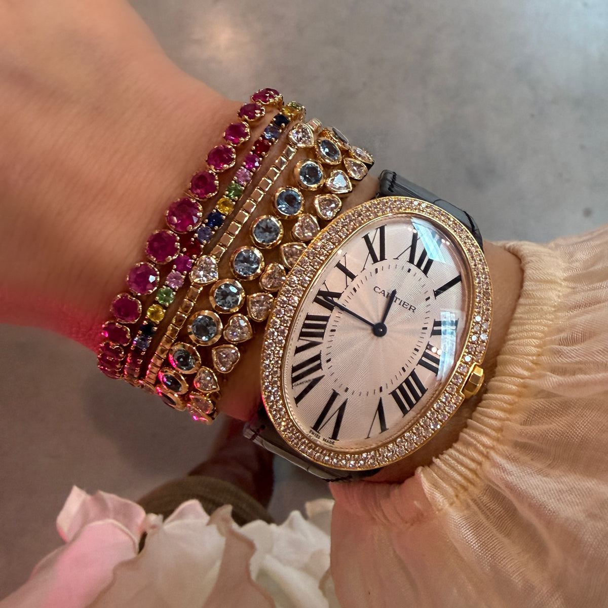 Alternating Bezel Set Diamond Heart Bracelet