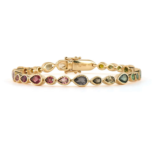 Alternating Sideways Pear Gemstone Link Bracelet