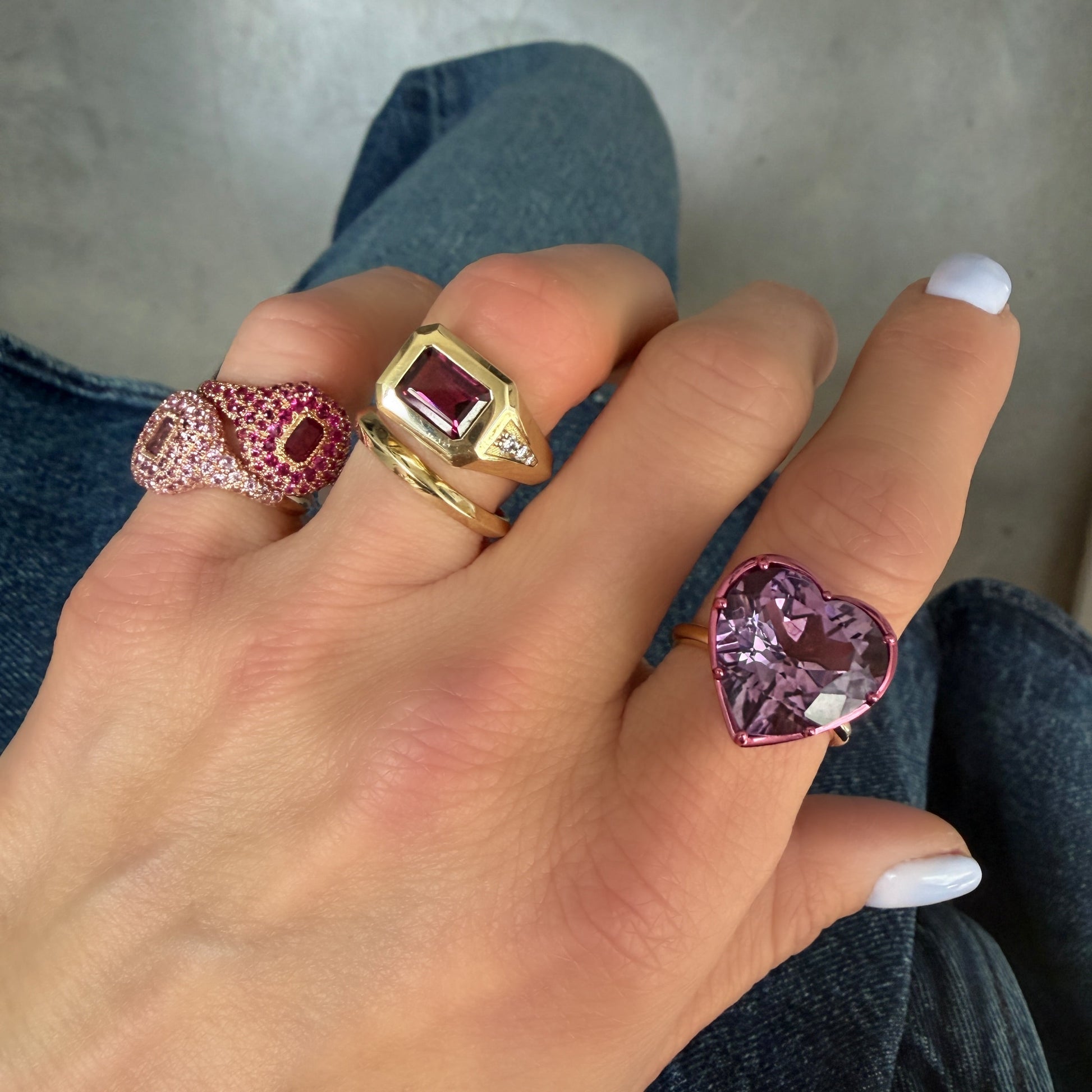 Amethyst Heart Statement Ring with Pink Rhodium