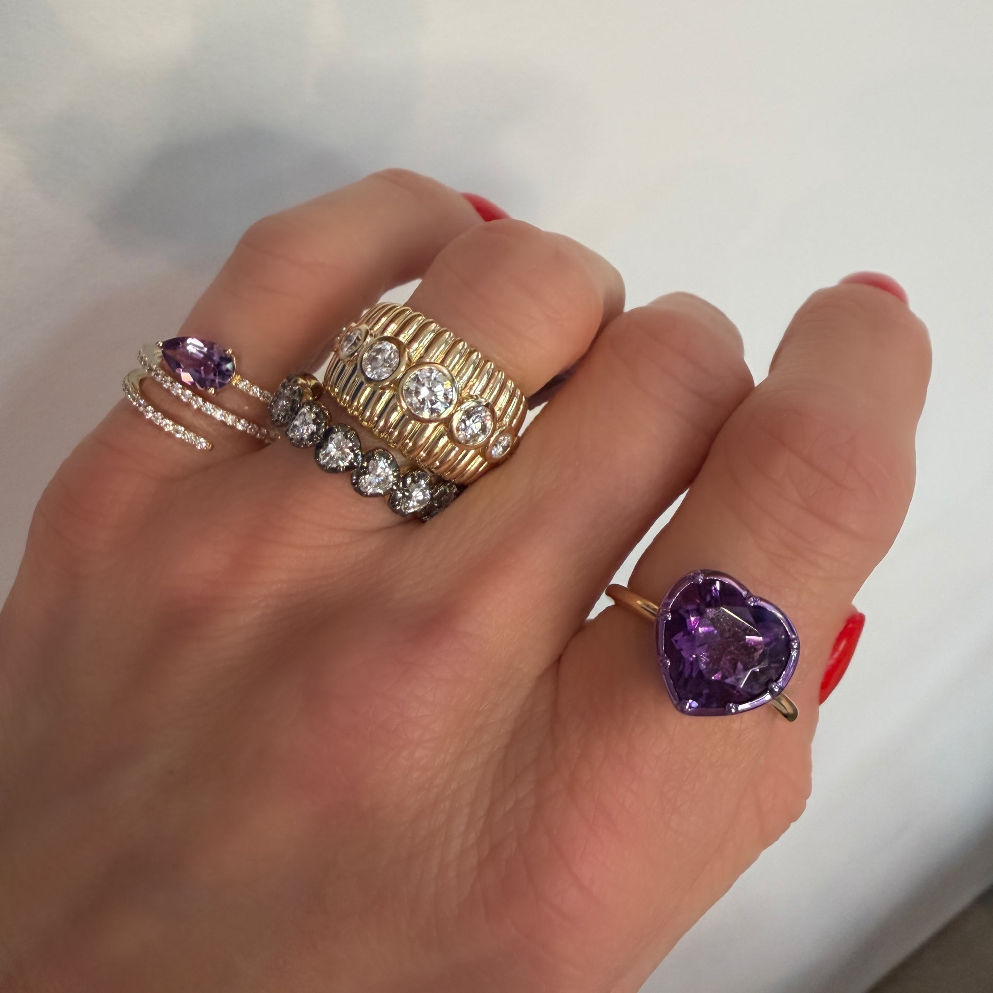 Amethyst Heart Statement Ring with Pink Rhodium