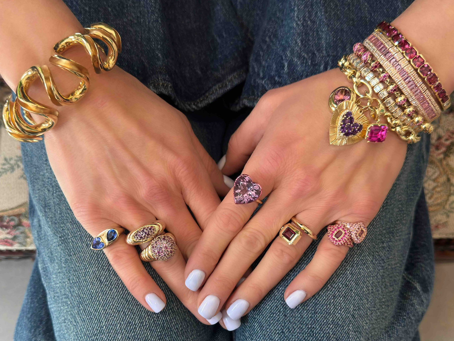 Amethyst Heart Statement Ring with Pink Rhodium