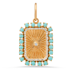 Awaken Turquoise & Diamond Fluted Plaque Charm Pendant