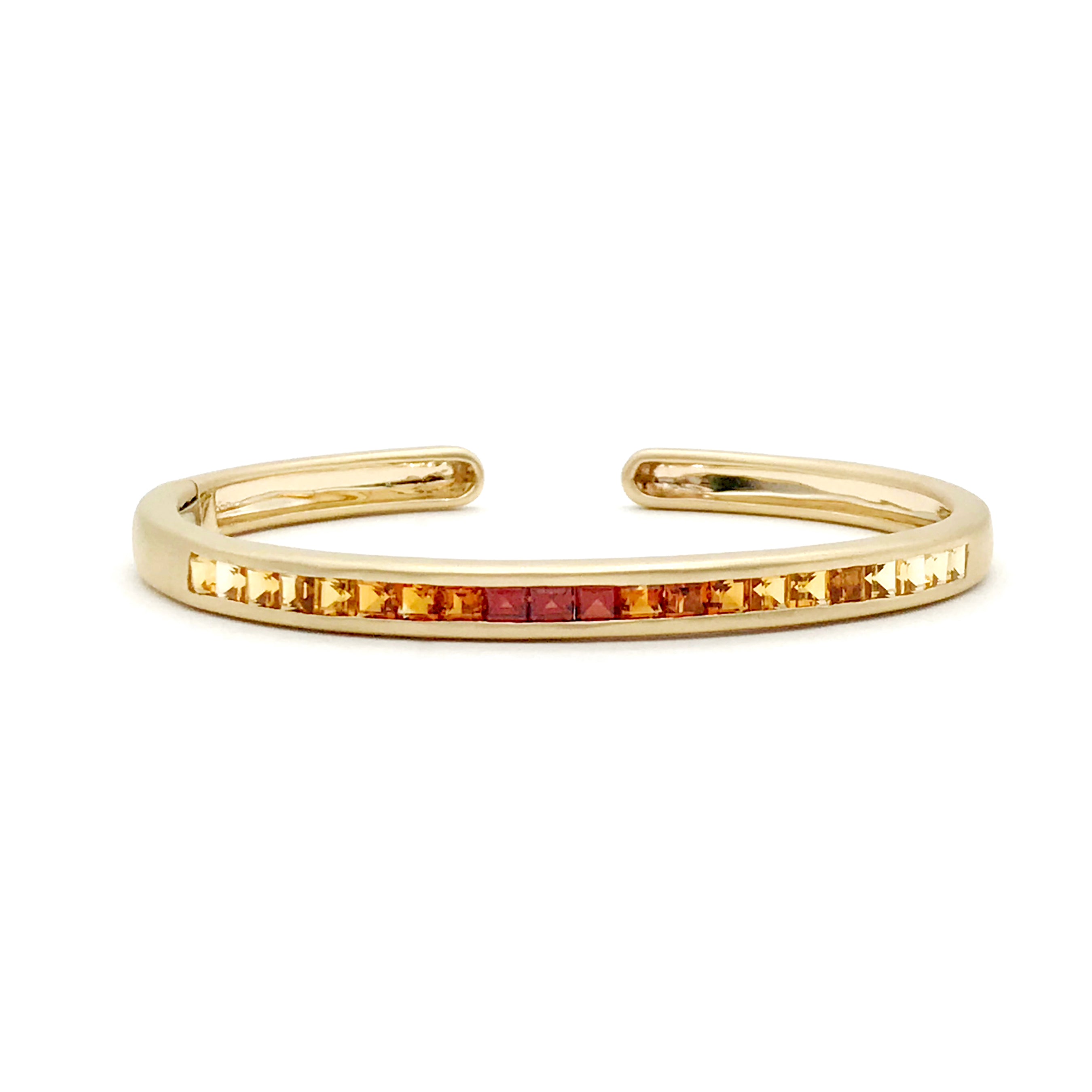 Hinged Oval Cuff Bracelet with Ombre Citrine & Red Garnet Squares
