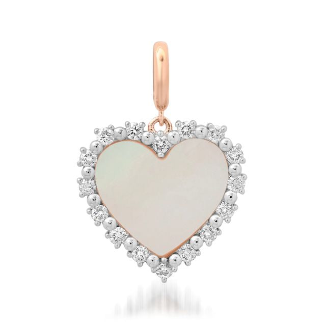 Mother of Pearl & Diamond Heart Charm Pendant 