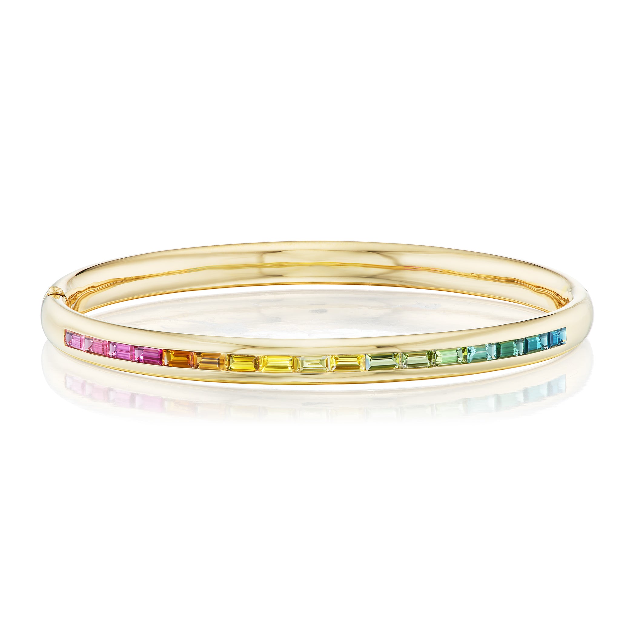 Baguette Rainbow Tourmaline & Citrine Comfort Fit Bangle Bracelet