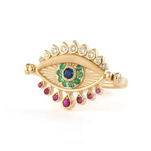 Bejeweled Evil Eye Turquoise & Emerald Flip Ring