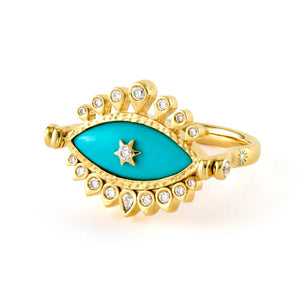 Bejeweled Evil Eye Turquoise & Emerald Flip Ring