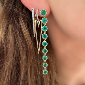 Bezel Set Emerald Rounds Statement Drop Earrings