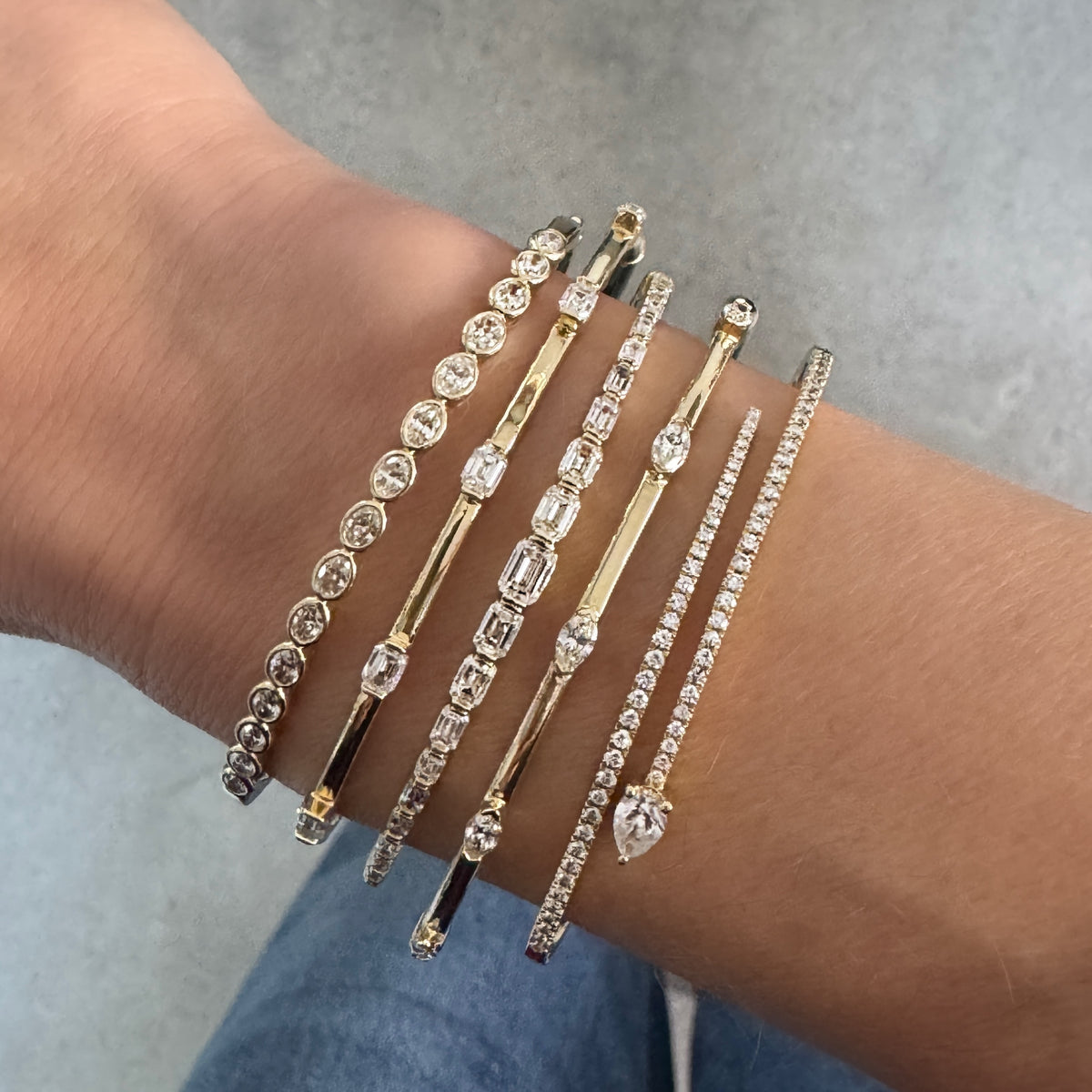 Bezel Set Diamond Oval Bangle Bracelet
