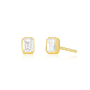 Bezel Set Emerald Cut Diamond Stud Earrings