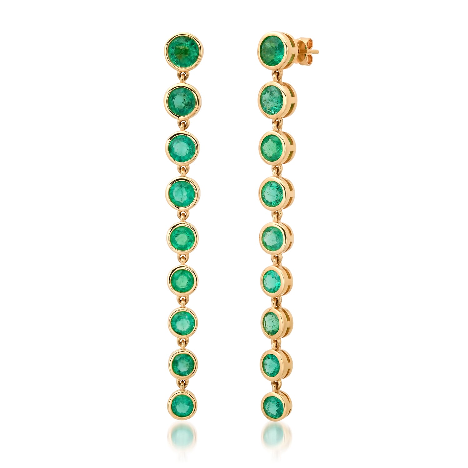 Bezel Set Emerald Rounds Statement Drop Earrings