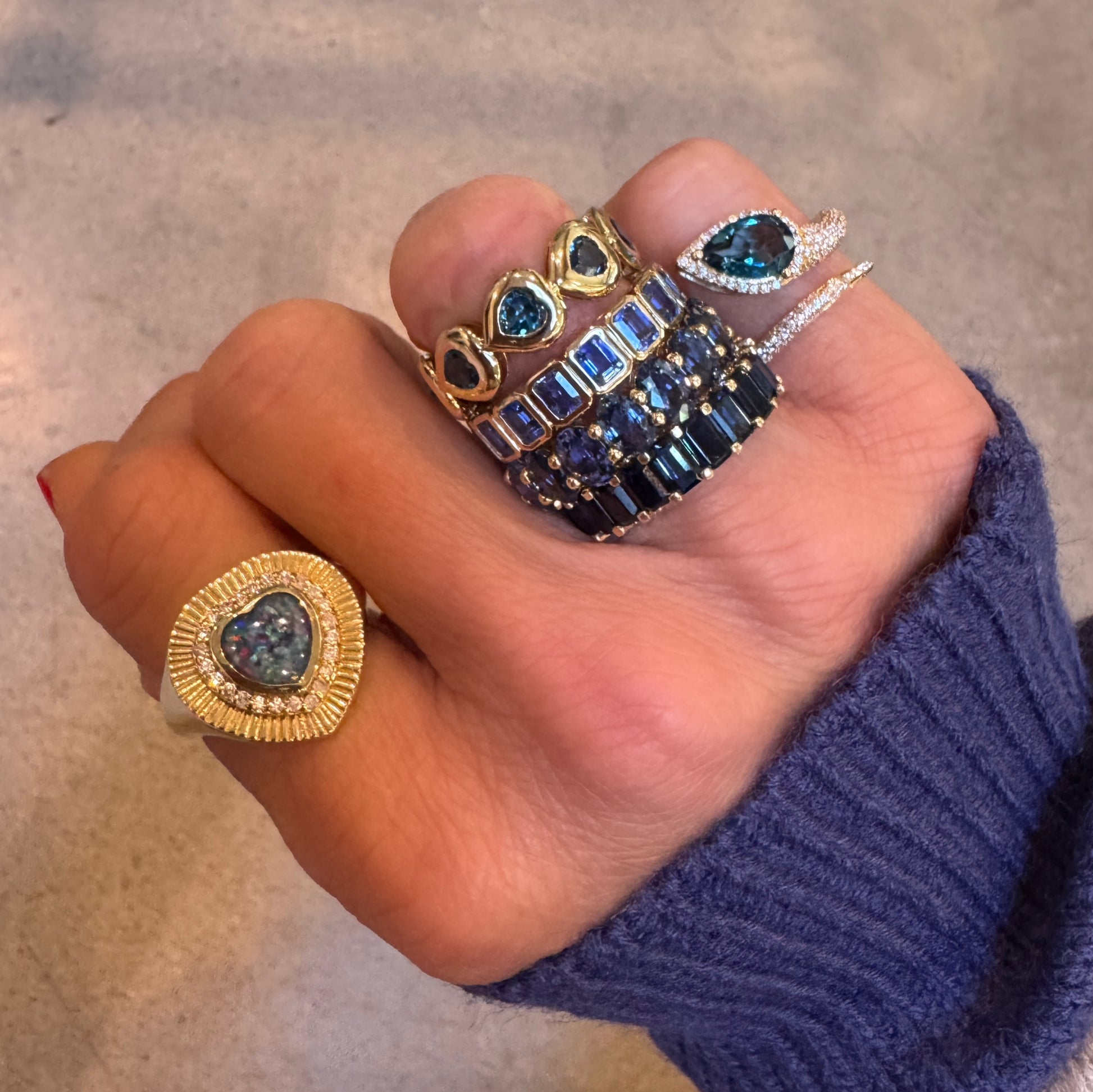 Bezel Set London Blue Topaz Heart Eternity Band Ring