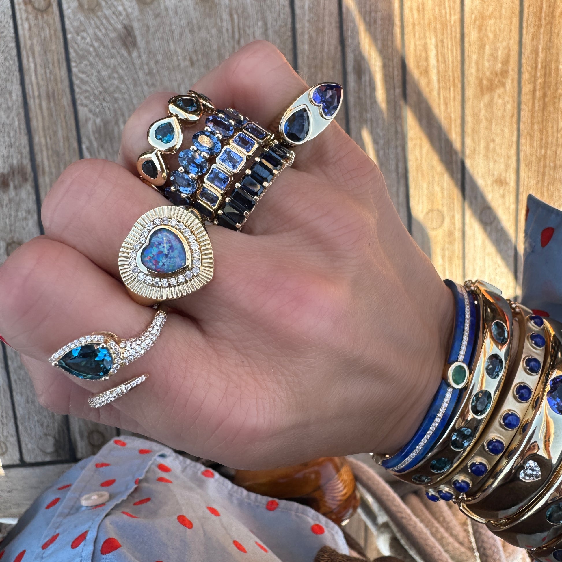 Bezel Set London Blue Topaz Heart Eternity Band Ring