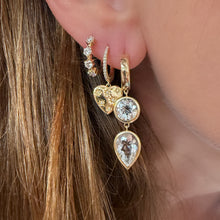 Bezel Set Pear & Round White Topaz Drop Huggie Hoop Earrings