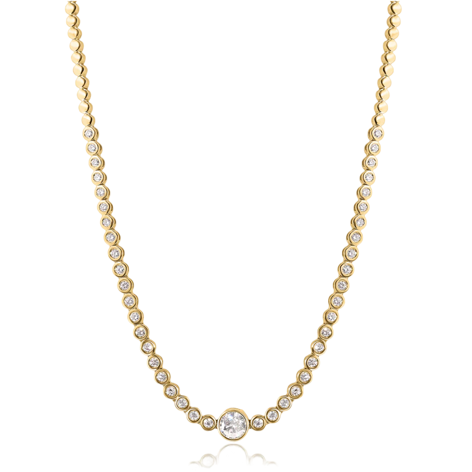 Bezel Set Round Diamond Tennis Necklace with Large Center Stone