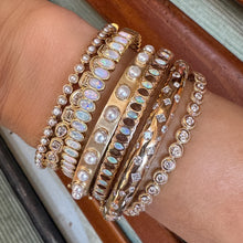 Bezel Set Textured Pear & Emerald Cut Diamond Bangle Bracelet