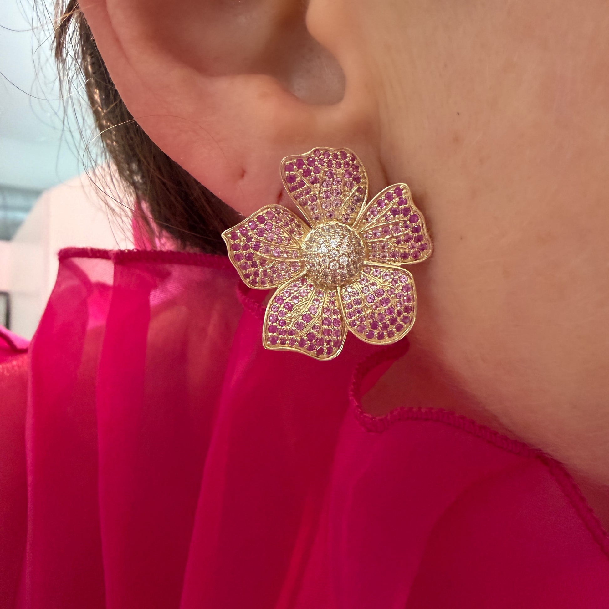 Blossom Bauble Prink Sapphire & Diamond Flower Earrings