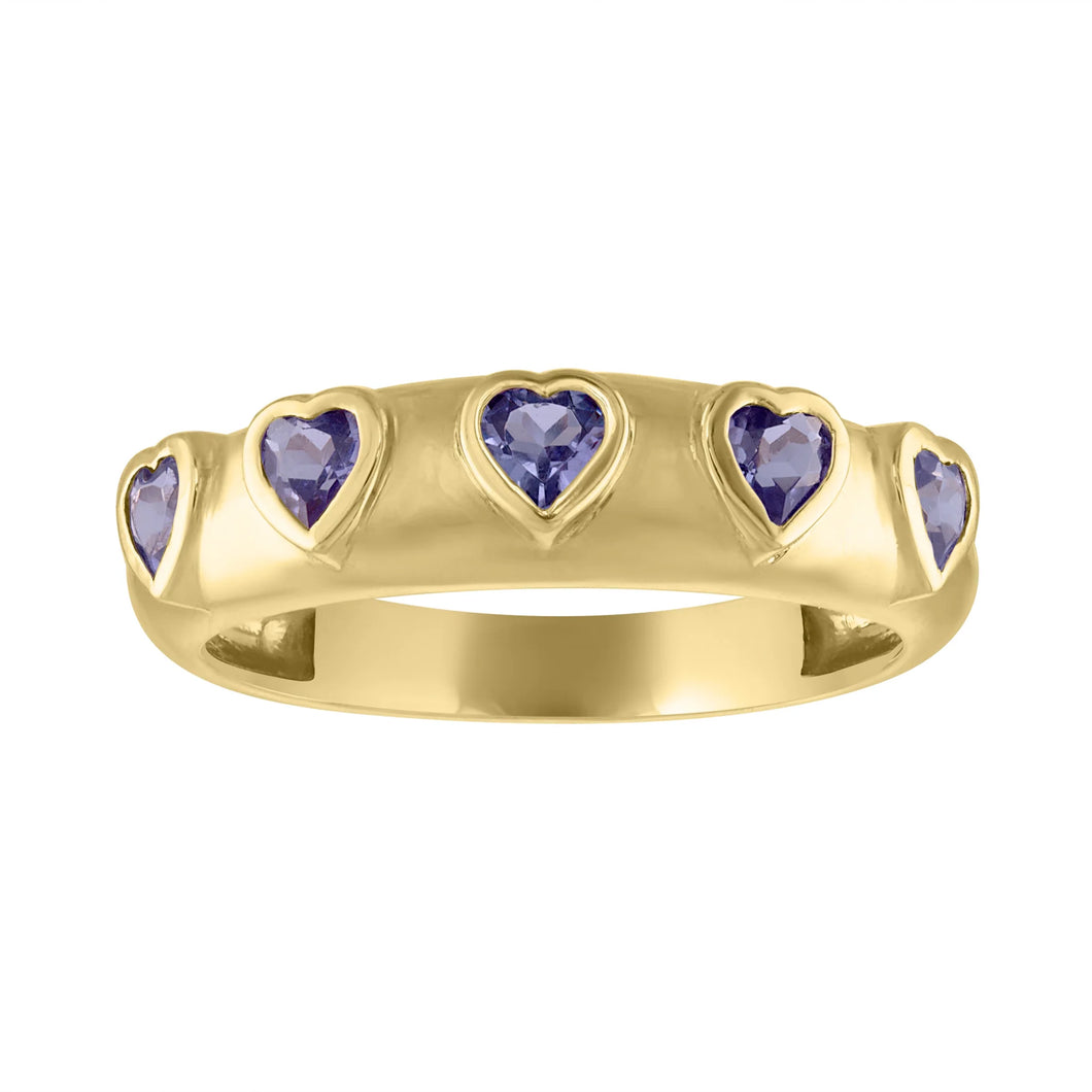 Blue Iolite or Pink Tourmaline Cooper Heart Band Ring