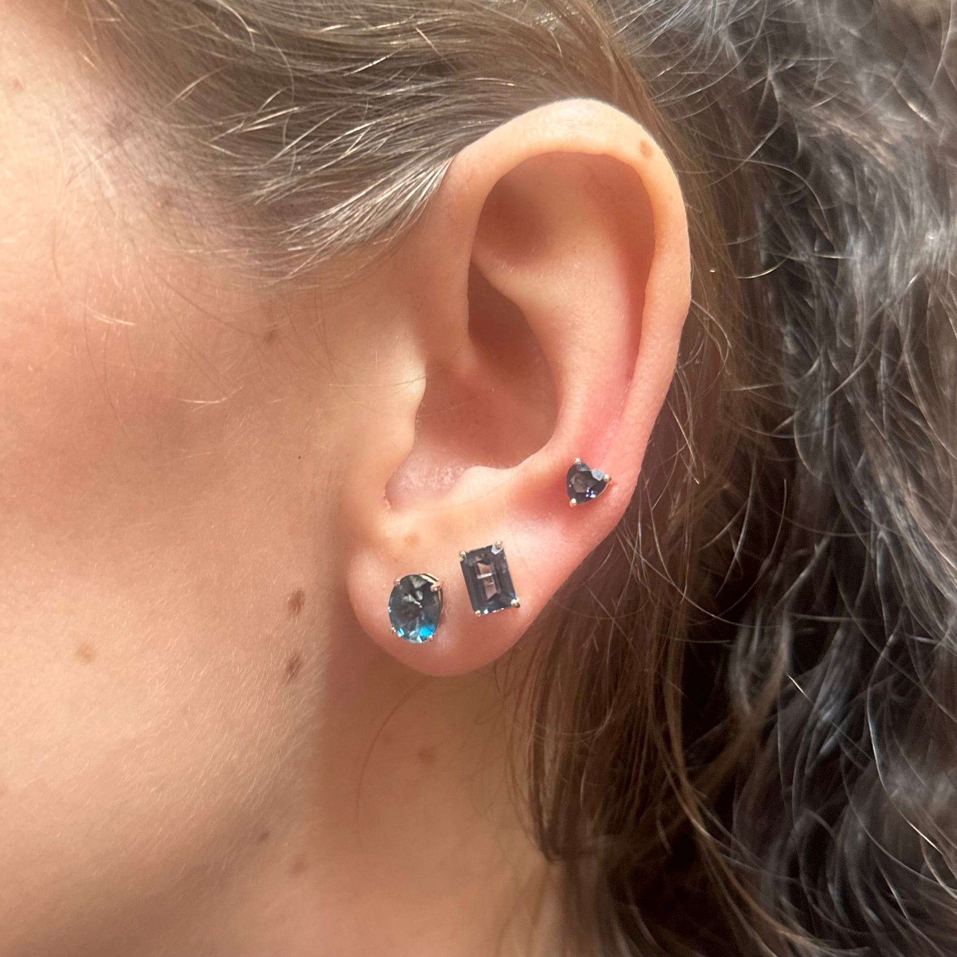 Blue Sapphire Heart Sprinkle Stud Earrings