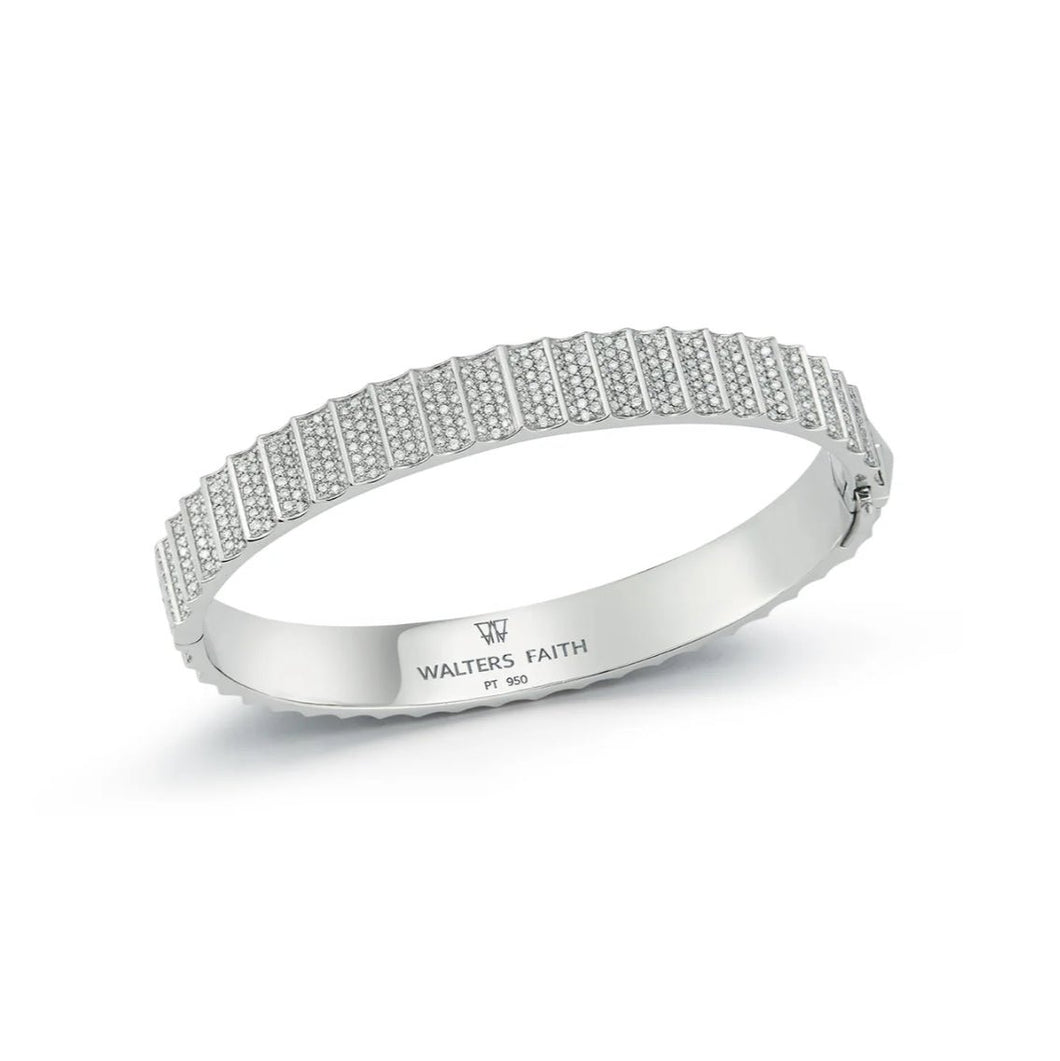 CII White Gold & All Diamond Fluted Bangle Bracelet