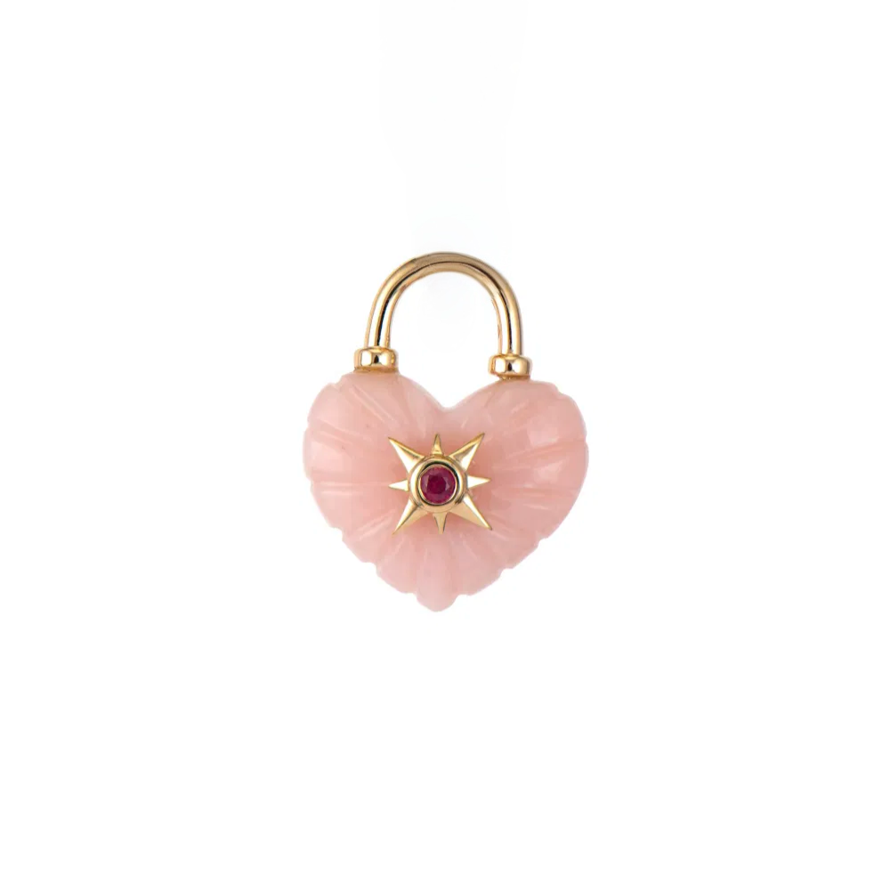 Carved Pink Opal Double Sided Heart Earring Charm
