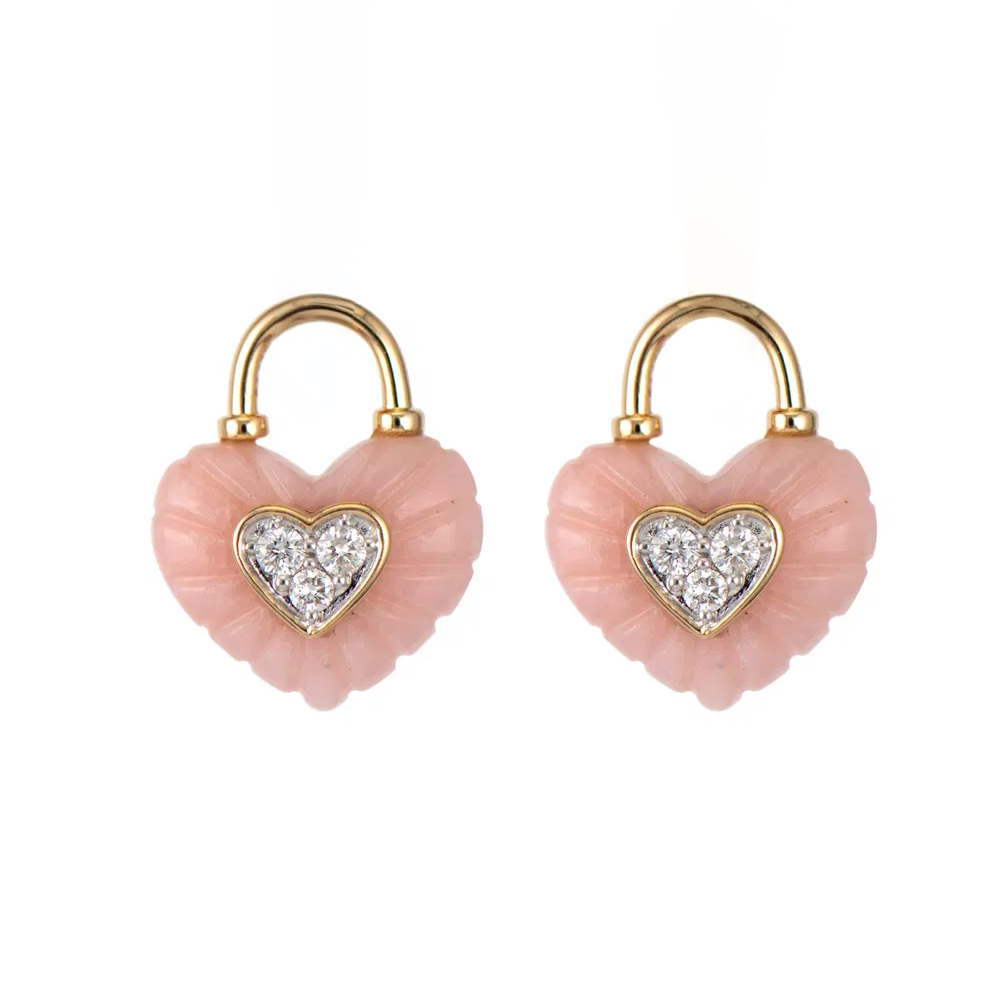 Carved Pink Opal Double Sided Heart Earring Charm