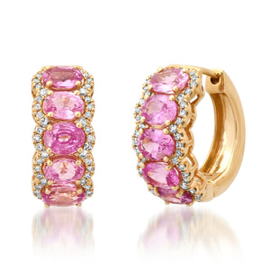 Chubby Pink Sapphire & Diamond Huggie Hoop Earrings