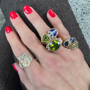 Chunky Fluted Gemstone Duo Ring