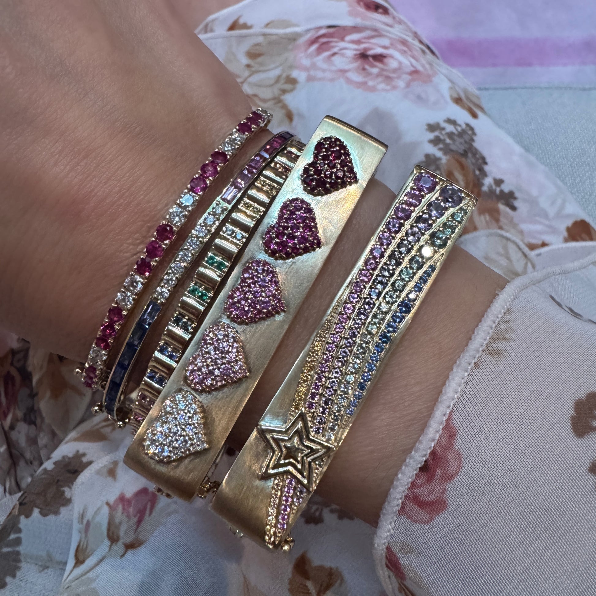 Classic Ombre Sapphires & Diamond Baguette Bangle Bracelet