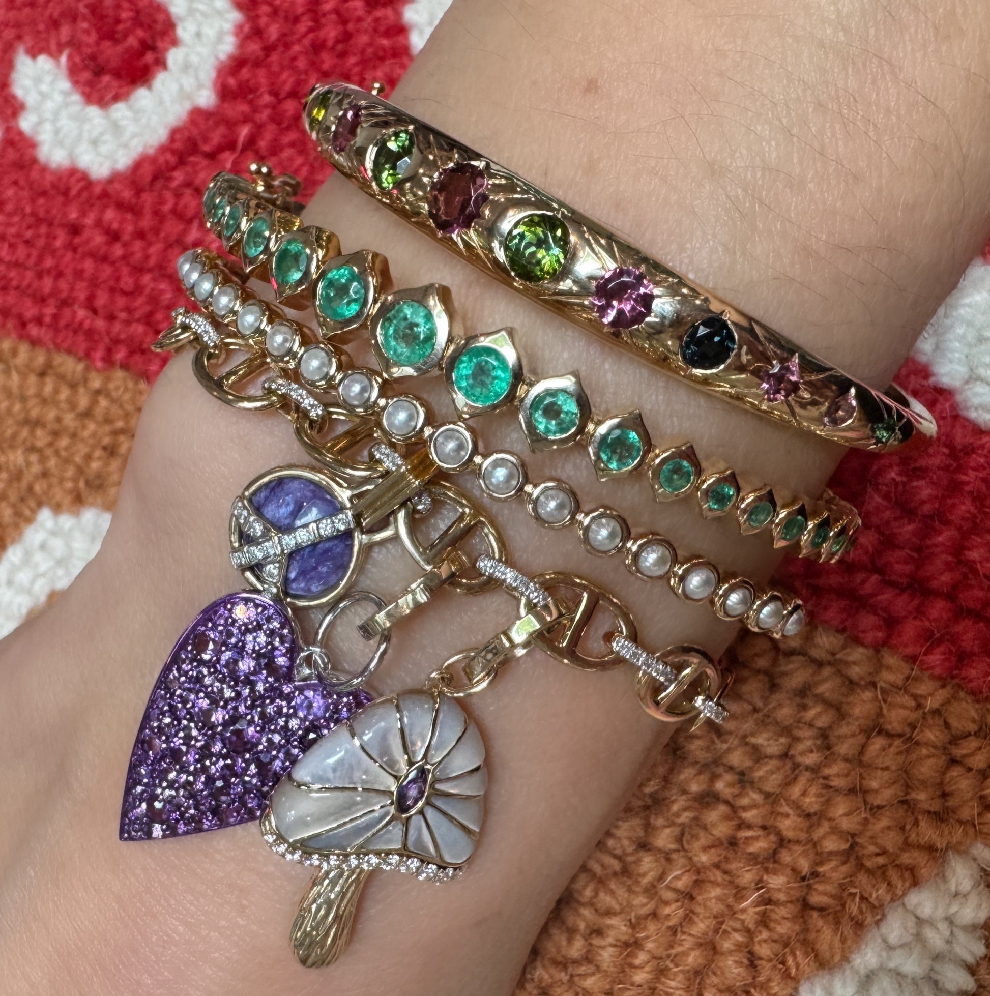 Classic Bezel Set Pearl Bangle
