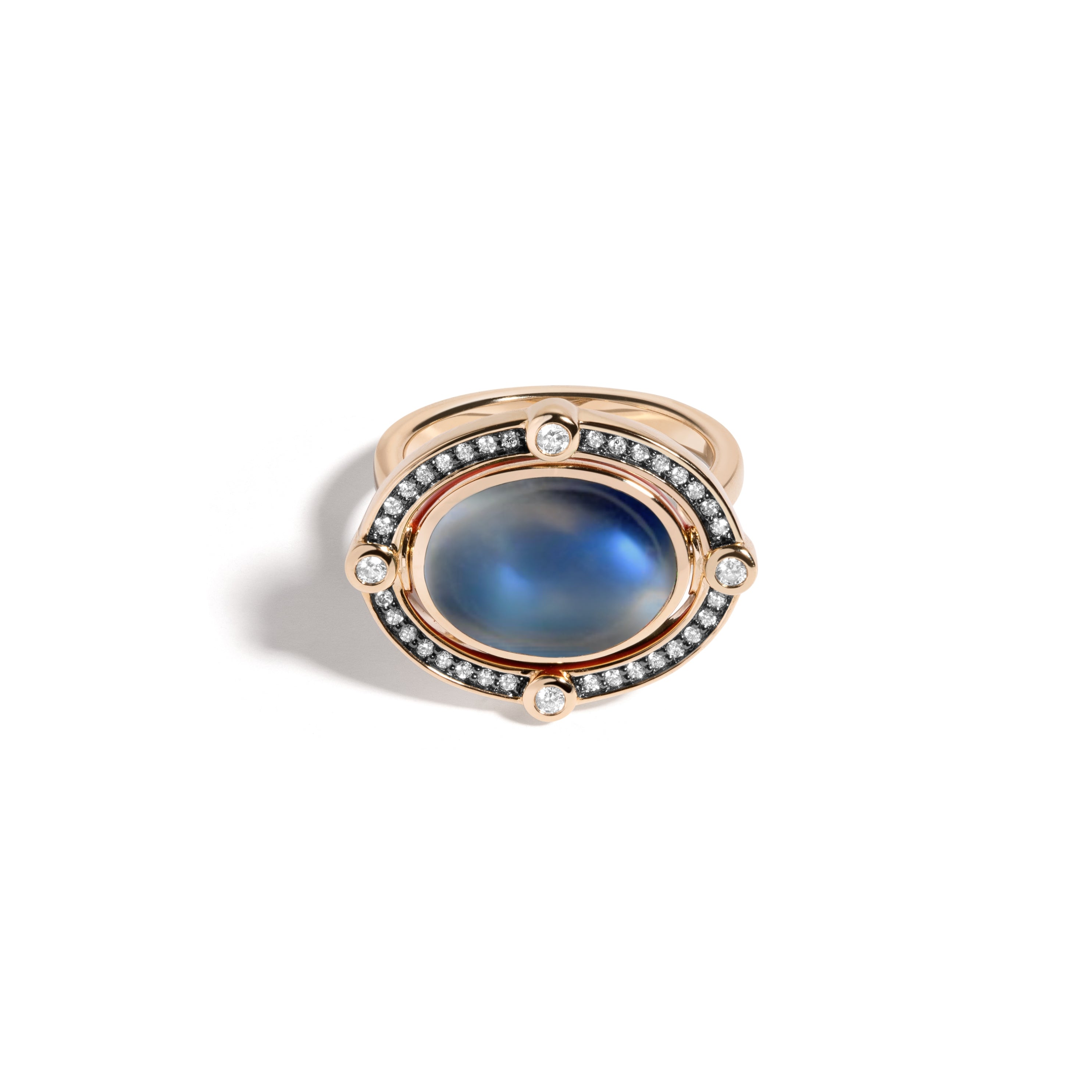 Reversible Gemstone & Enamel Compass Ring with Diamonds
