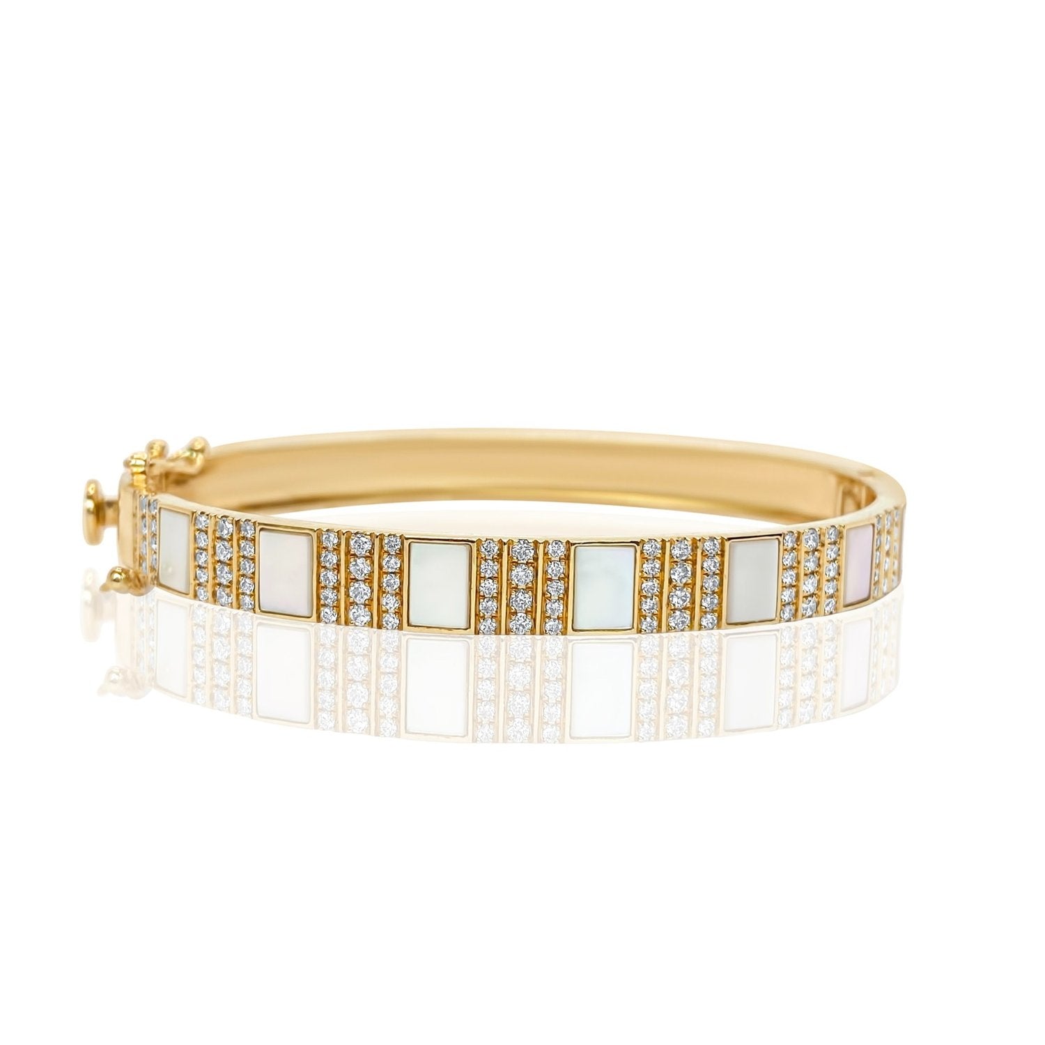 Pinstripe Strength Diamond Bangle Bracelet with Diamonds & Mother of Pearl